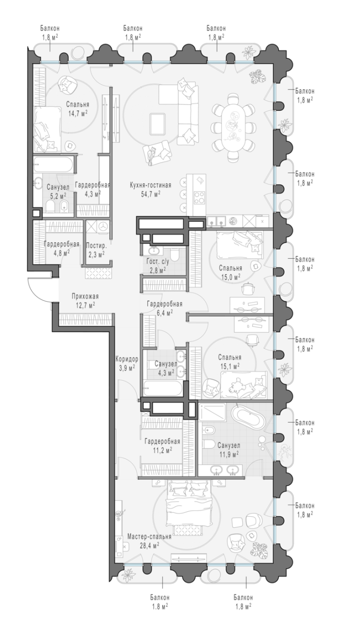 5 ккв (Евро) 206,4 м²