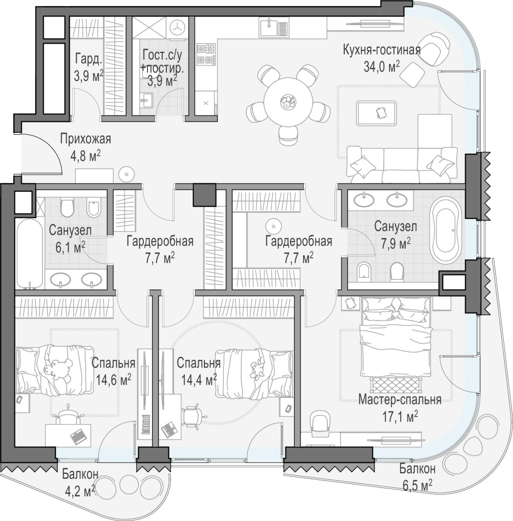 4 ккв (Евро) 130,3 м²