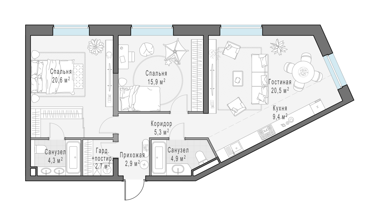 3 ккв (Евро) 86,5 м²