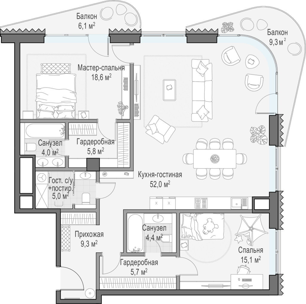 3 ккв (Евро) 128,7 м²
