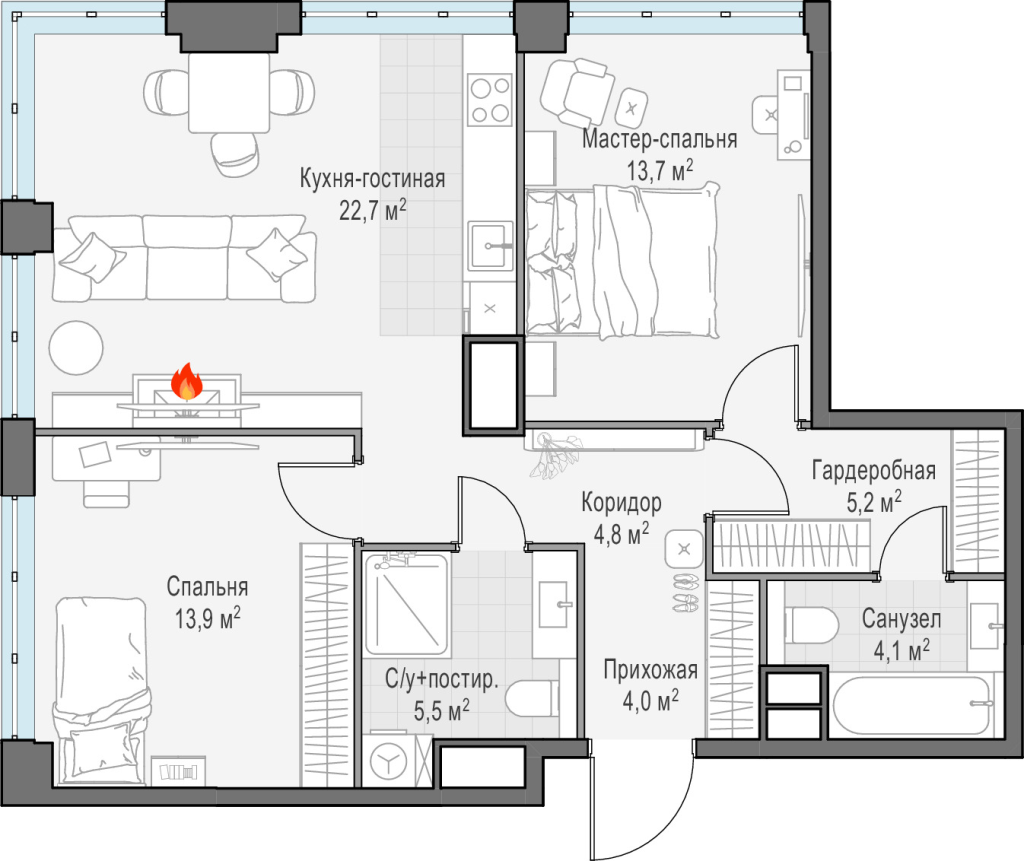 3 ккв (Евро) 74,4 м²