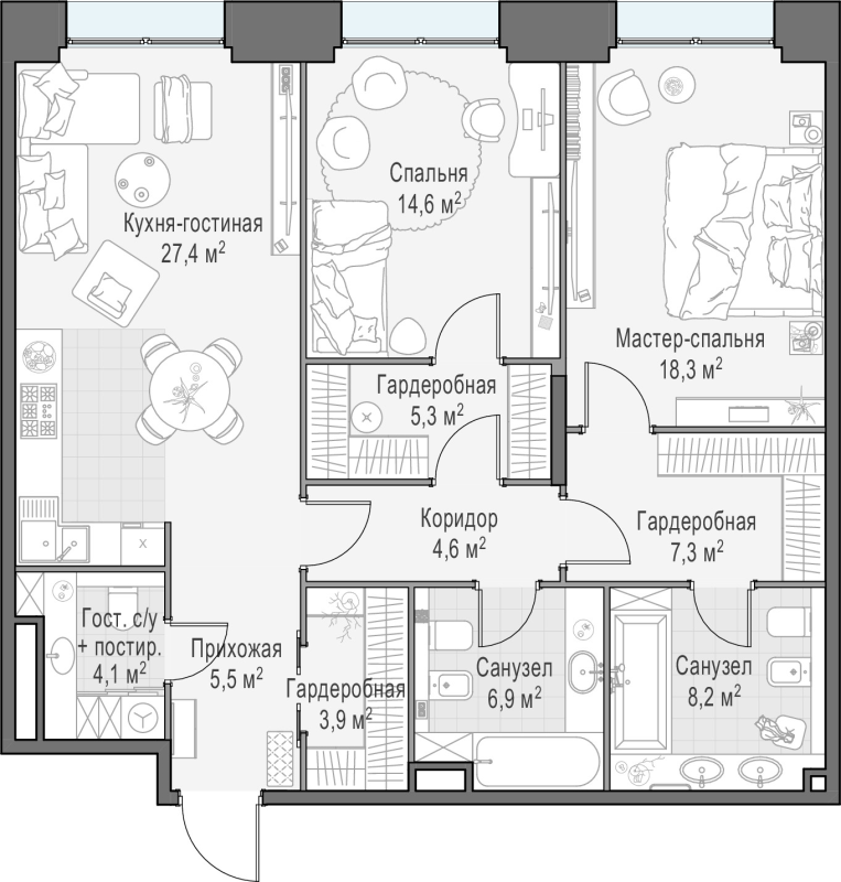 3 ккв (Евро) 106,7 м²