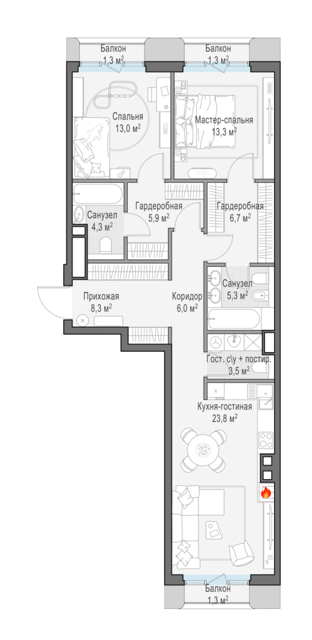3 ккв (Евро) 91,1 м²