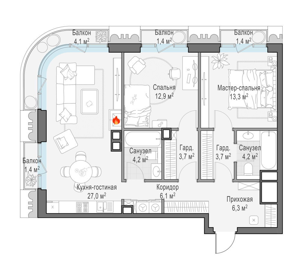 3 ккв (Евро) 83,7 м²