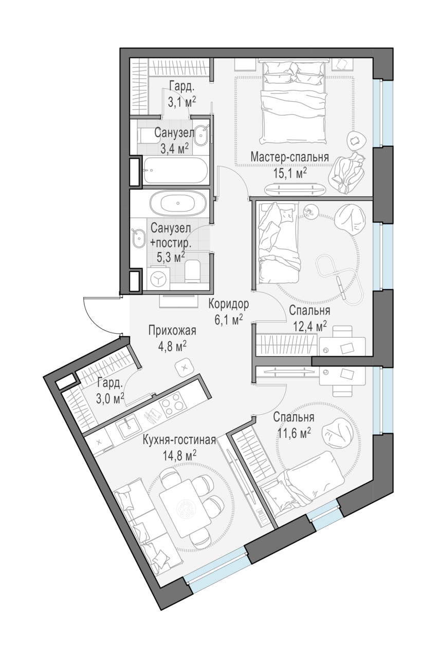 3 ккв (Евро) 79,7 м²