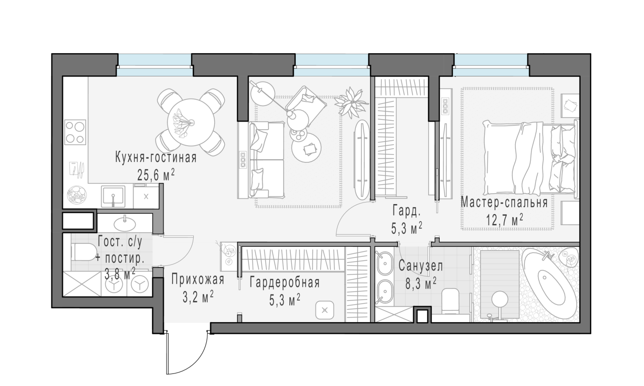 2 ккв (Евро) 64,6 м²