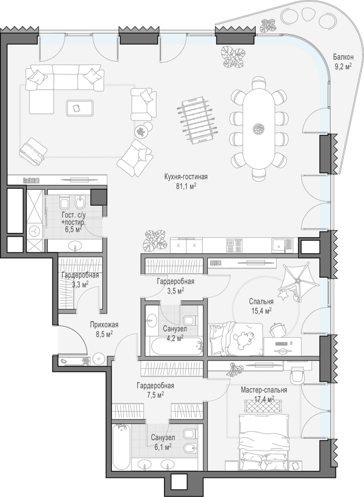 3 ккв (Евро) 159,4 м²