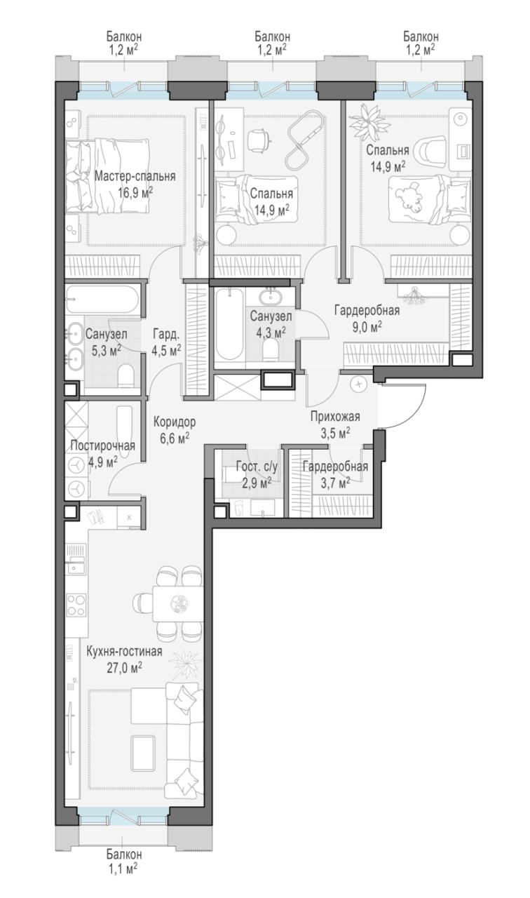 4 ккв (Евро) 121,3 м²