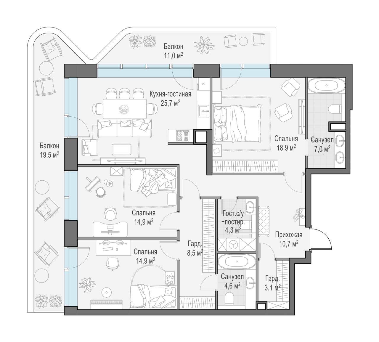 4 ккв (Евро) 126,4 м²