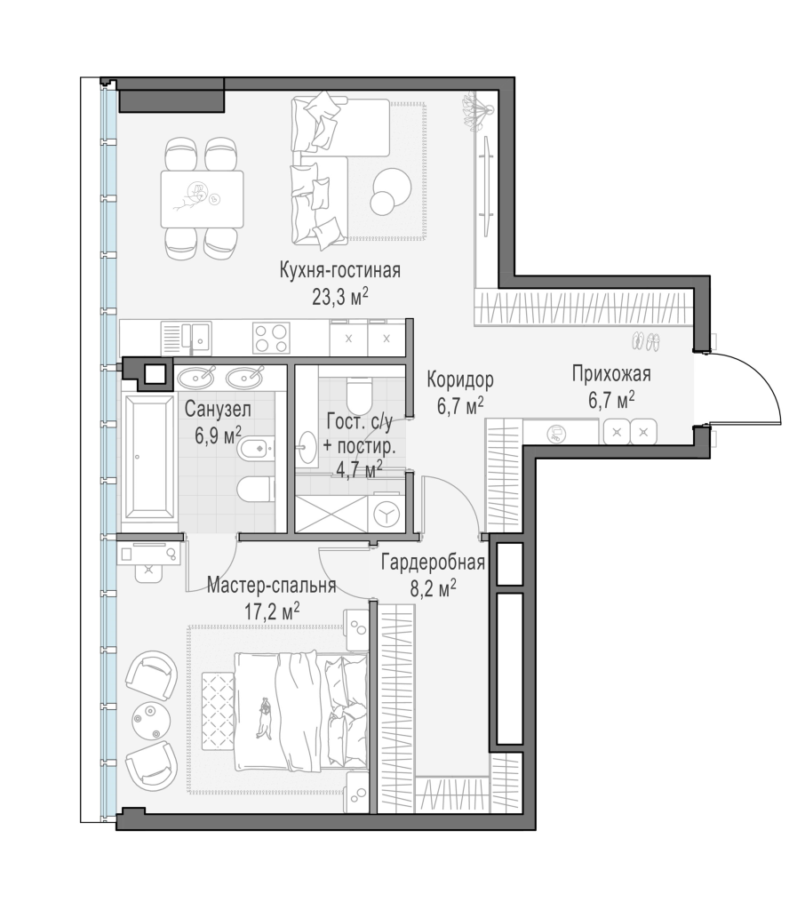 2 ккв (Евро) 73,6 м²