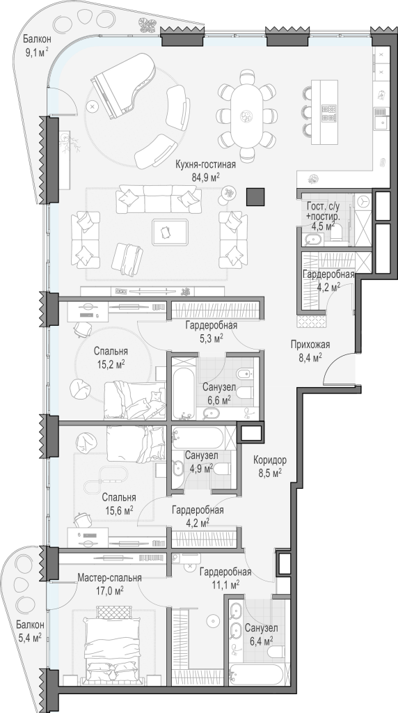 4 ккв (Евро) 206,2 м²
