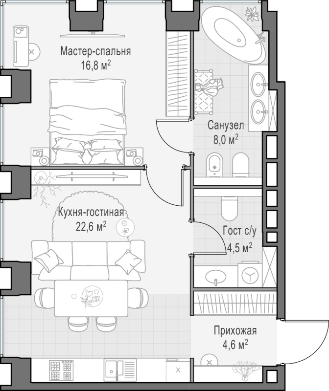 2 ккв (Евро) 56,7 м²