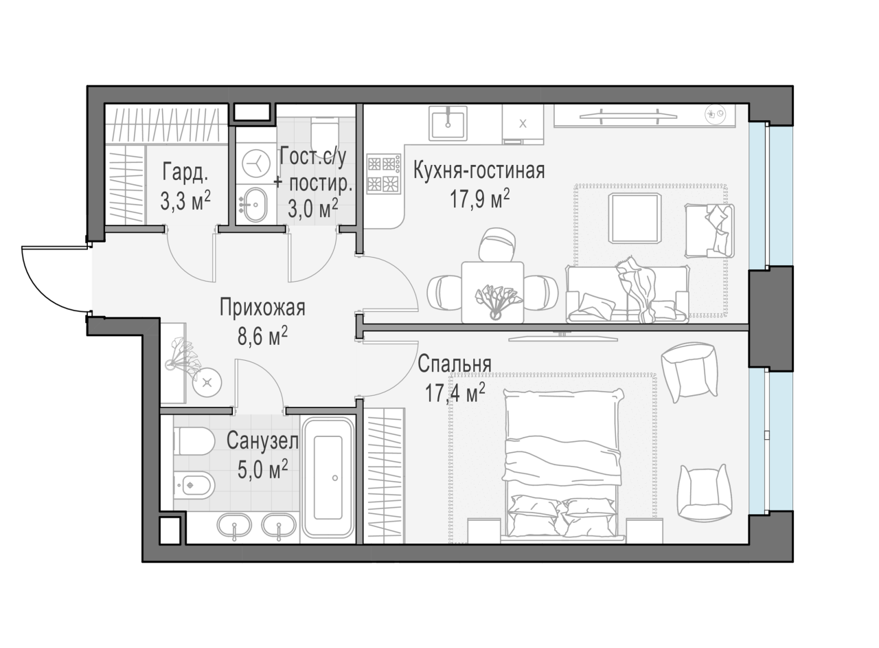 2 ккв (Евро) 55,2 м²