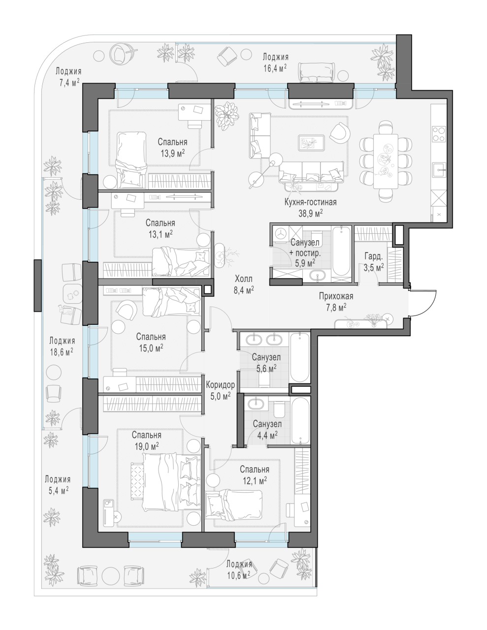 4 ккв (Евро) 183 м²