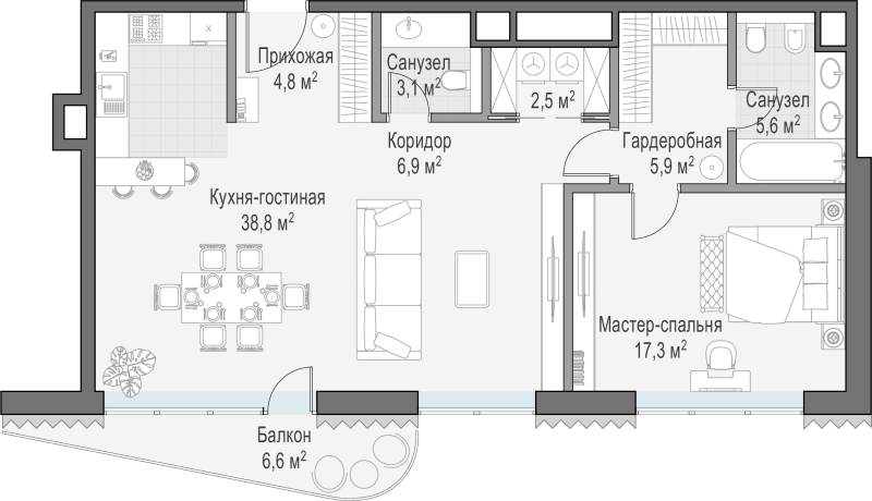 2 ккв (Евро) 88,6 м²