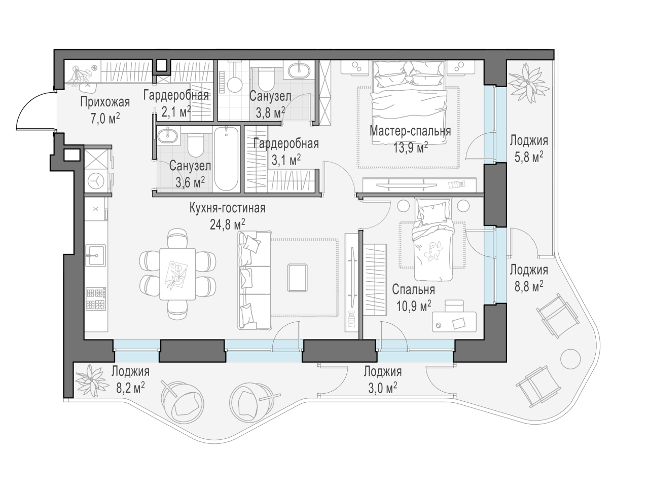 2 ккв (Евро) 83 м²