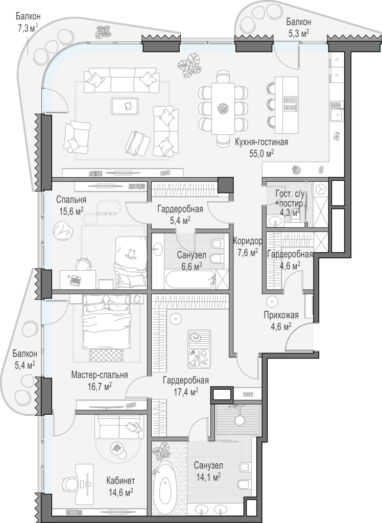 4 ккв (Евро) 176,8 м²