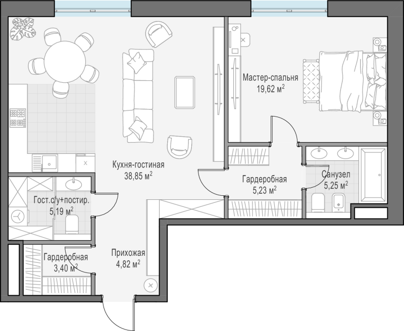 2 ккв (Евро) 82,8 м²