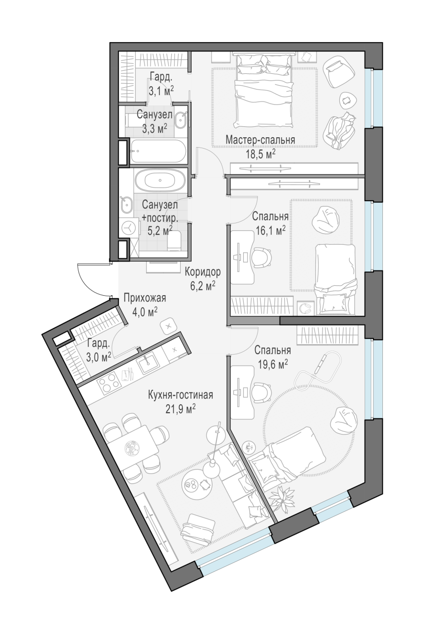 3 ккв (Евро) 102,6 м²