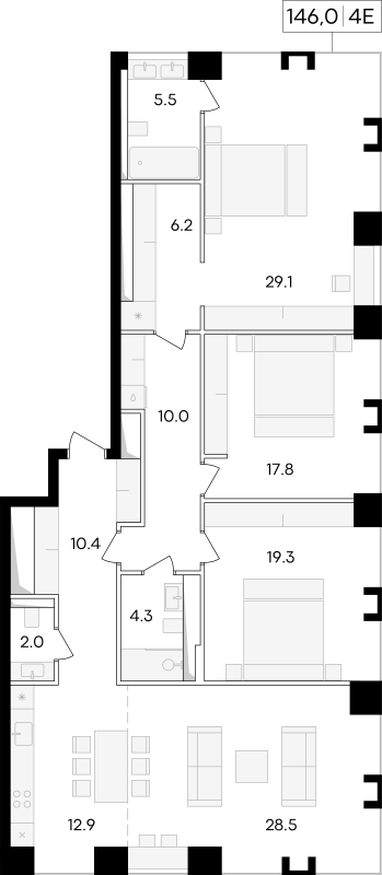 4 ккв (Евро) 151,3 м²