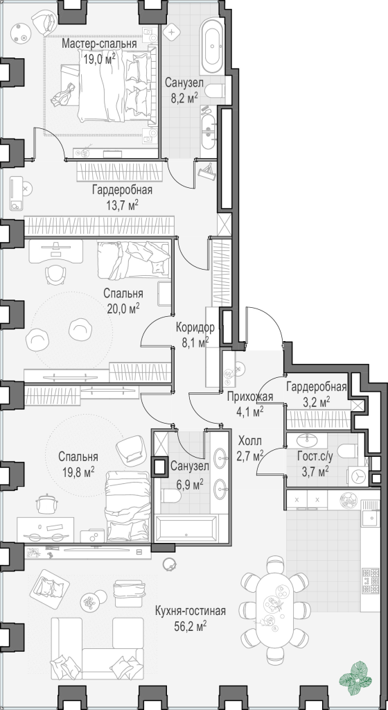 4 ккв (Евро) 166,4 м²