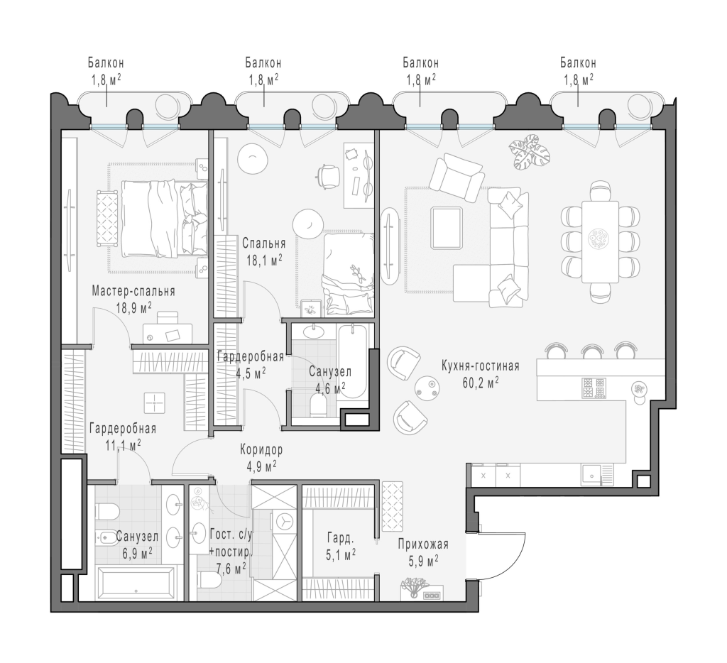 4 ккв (Евро) 149 м²