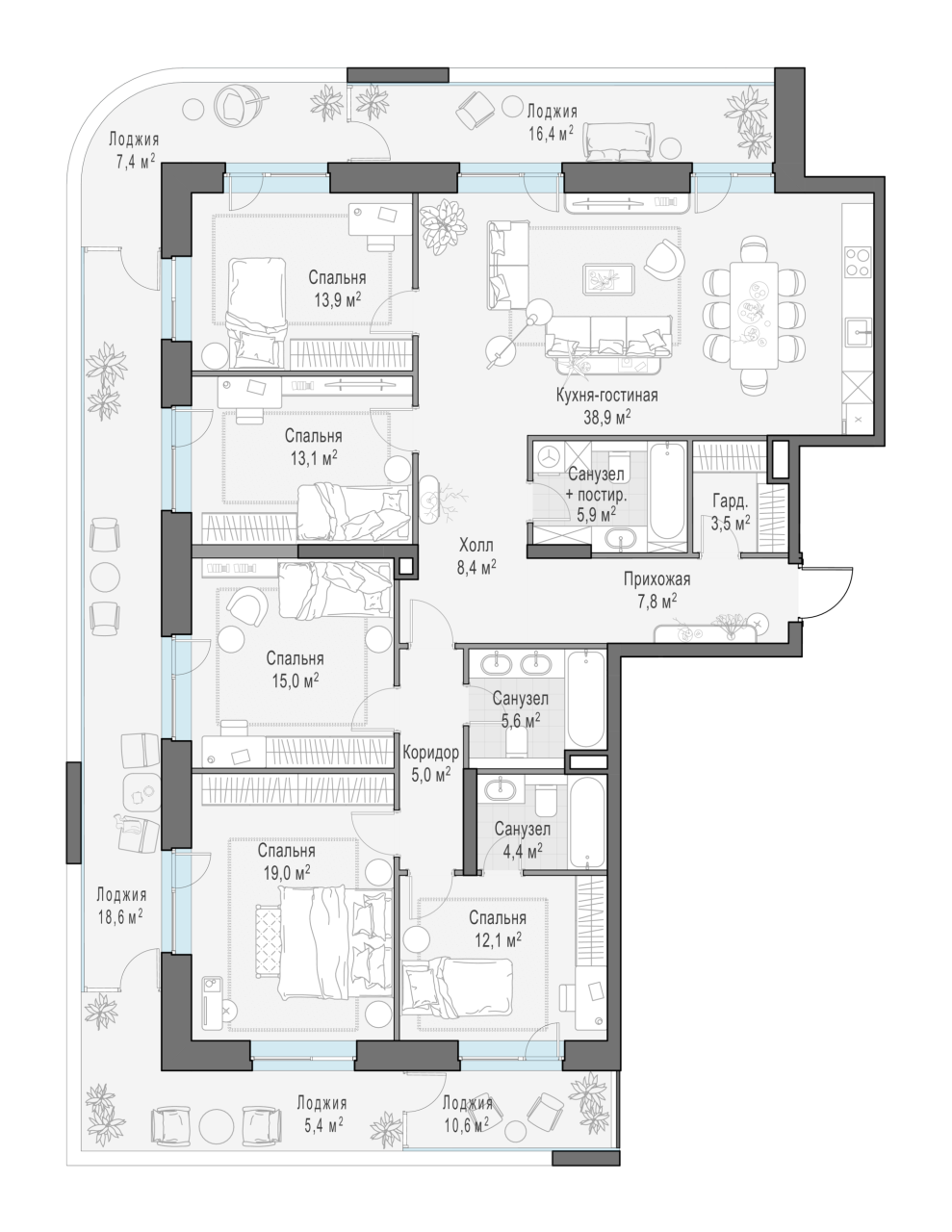 4 ккв (Евро) 183,5 м²