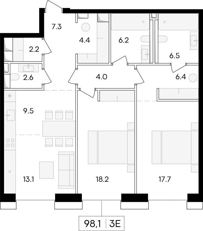 3 ккв (Евро) 99,5 м²