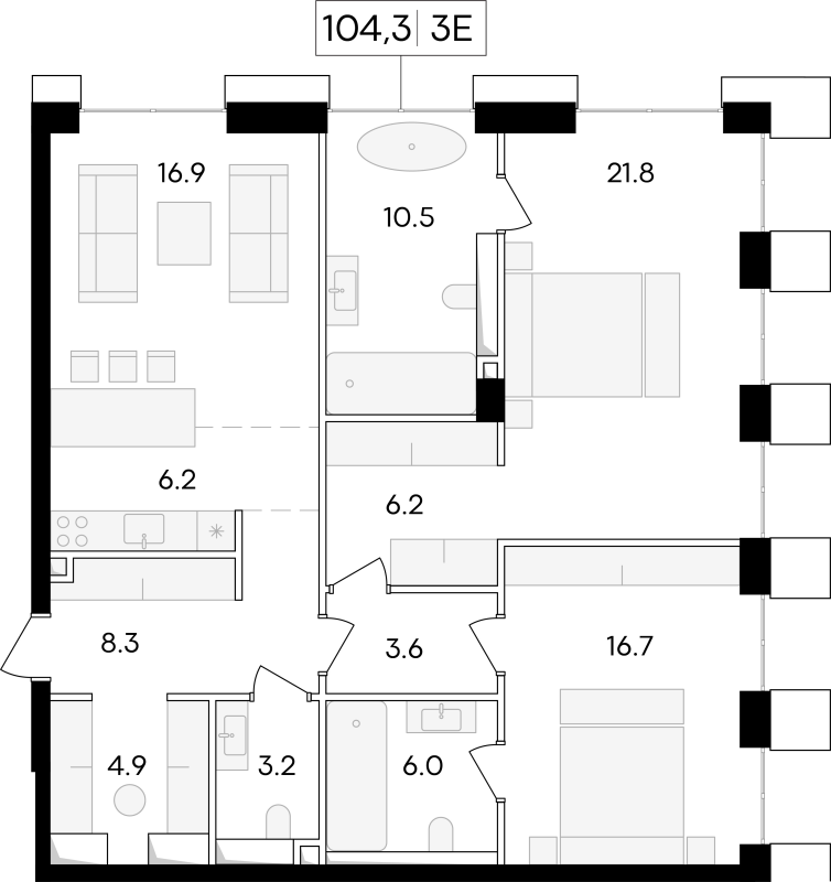 3 ккв (Евро) 106,6 м²