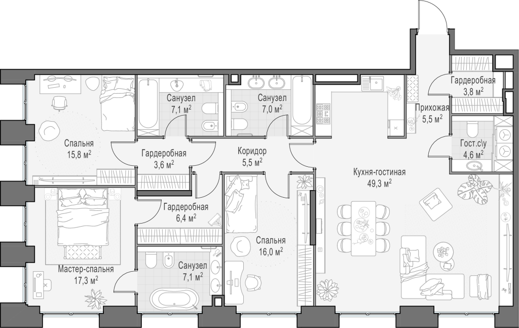 4 ккв (Евро) 149,5 м²