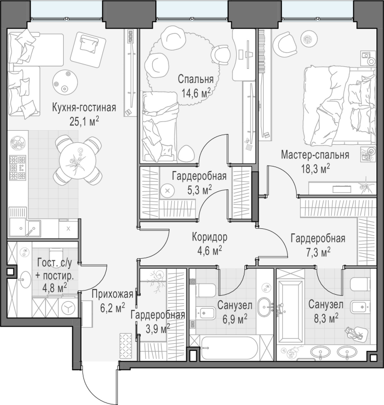 3 ккв (Евро) 105,6 м²