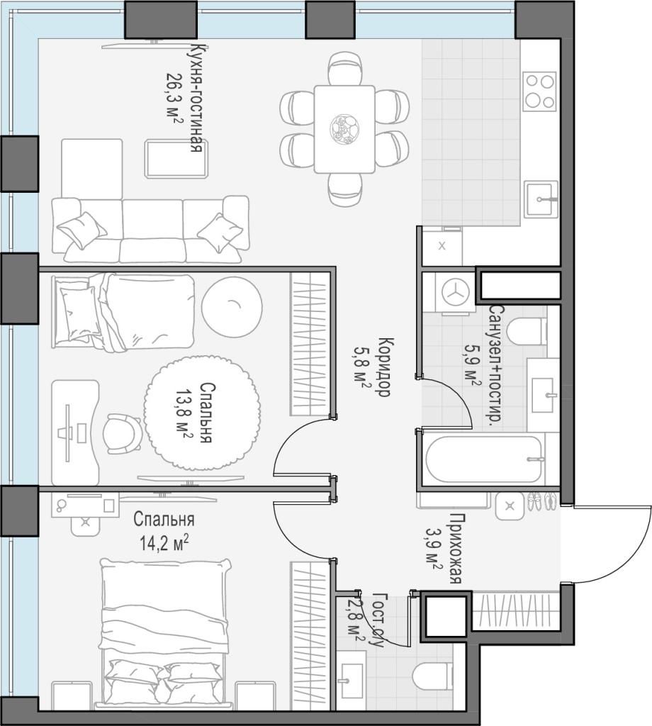 3 ккв (Евро) 72,9 м²