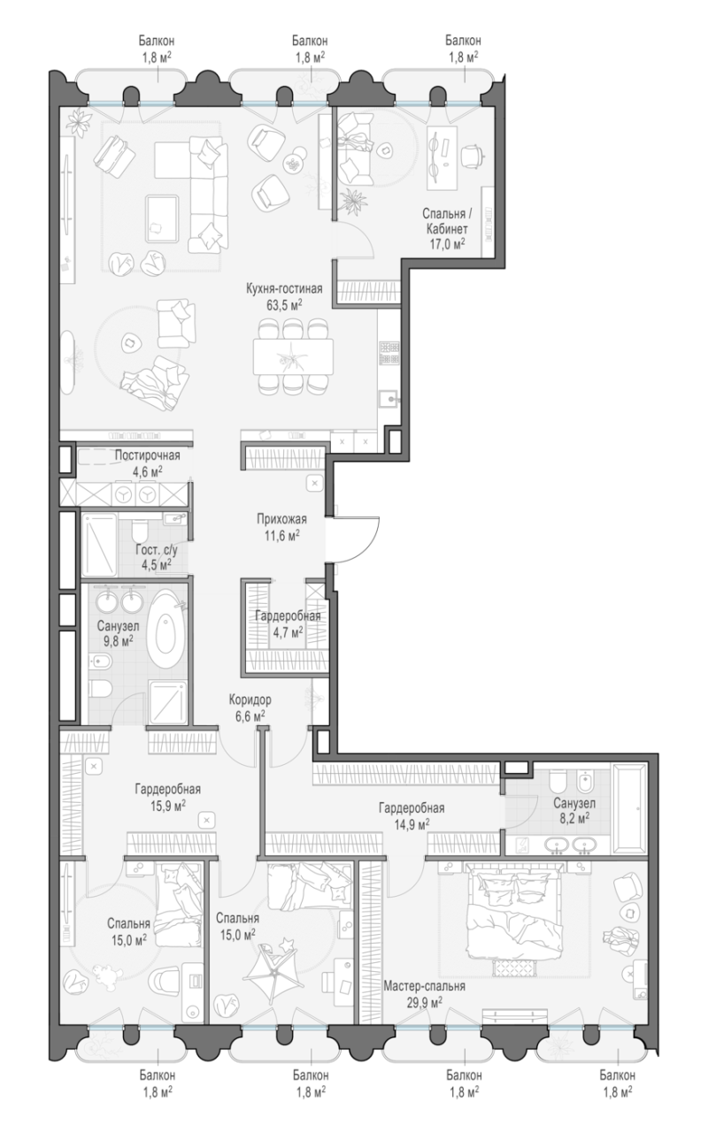 5 ккв (Евро) 227,8 м²