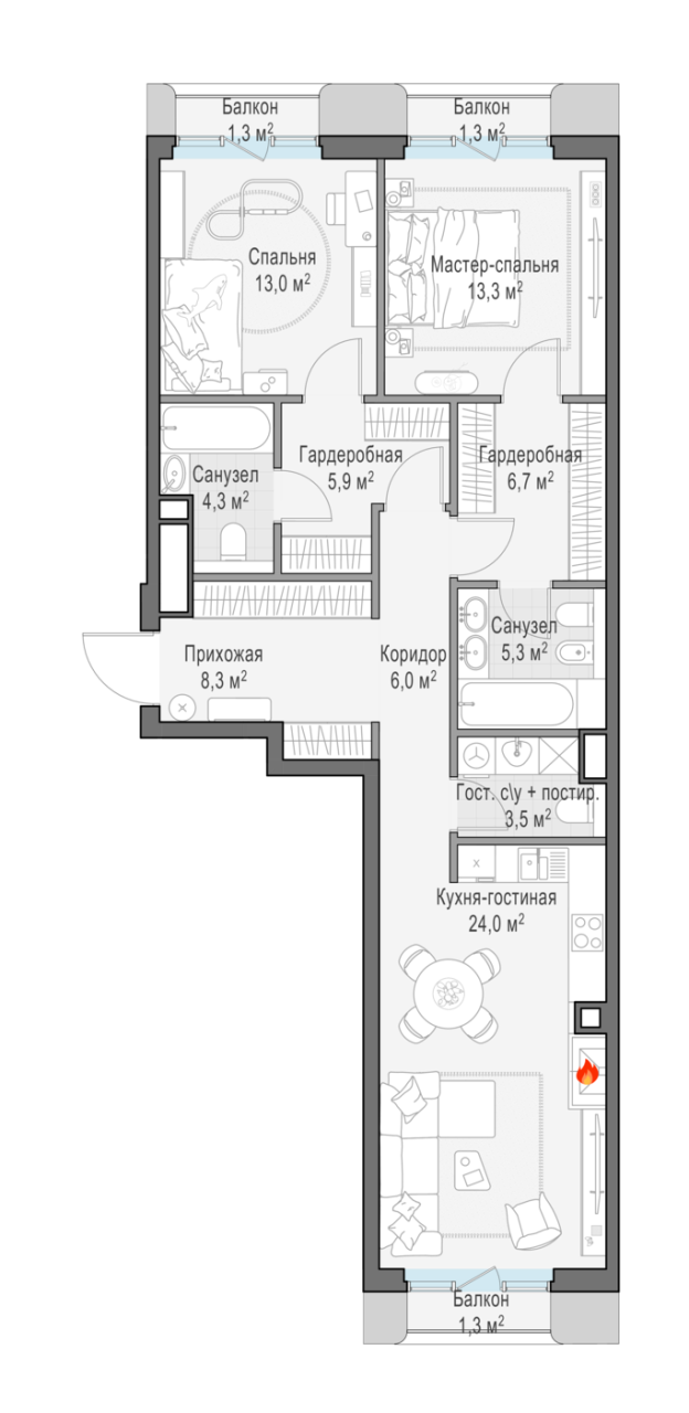 3 ккв (Евро) 91,4 м²