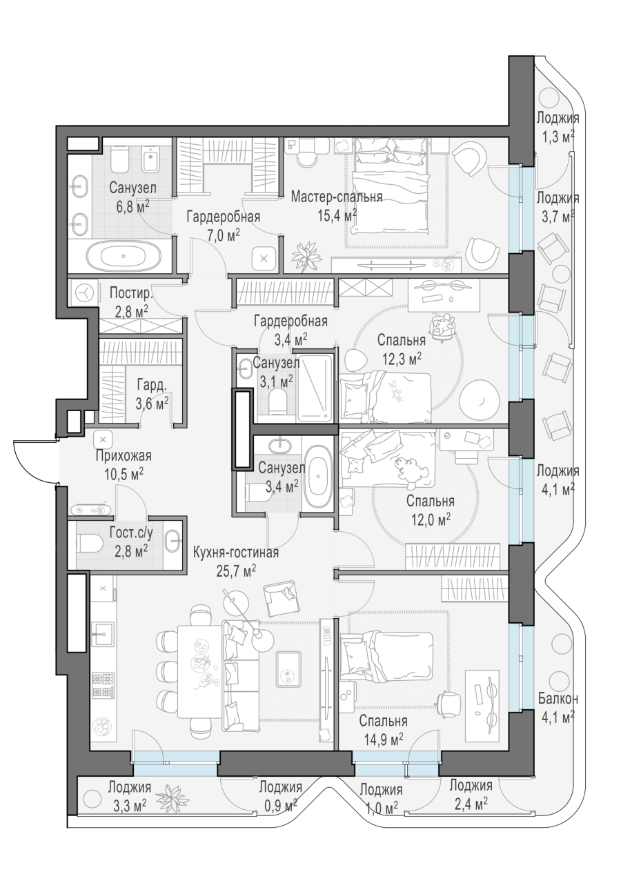 4 ккв (Евро) 134,8 м²