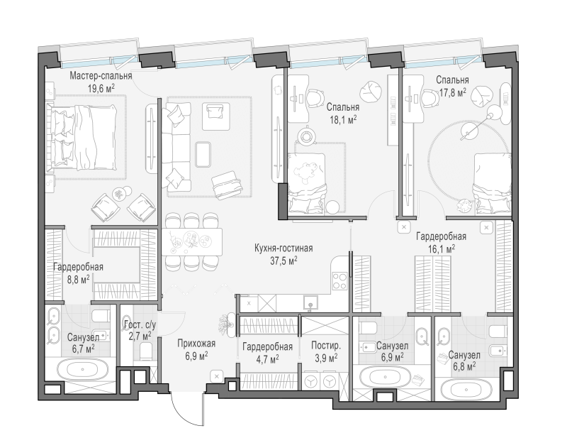 4 ккв (Евро) 158,4 м²