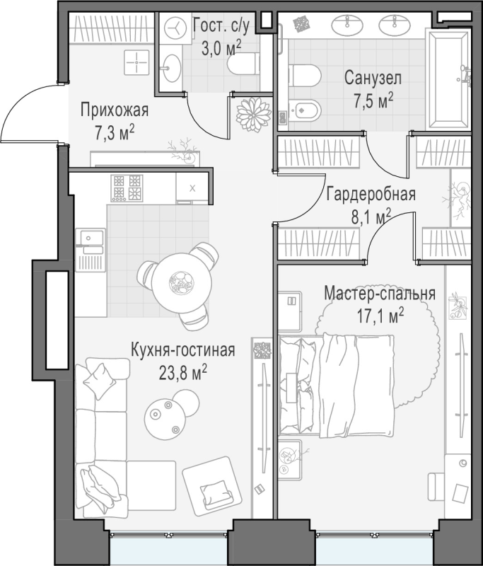 2 ккв (Евро) 67,1 м²