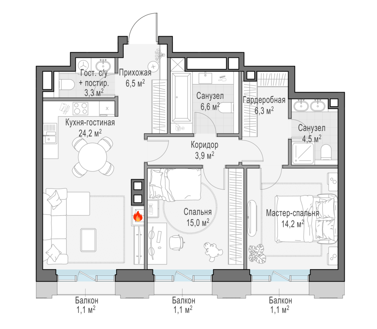 3 ккв (Евро) 85,4 м²
