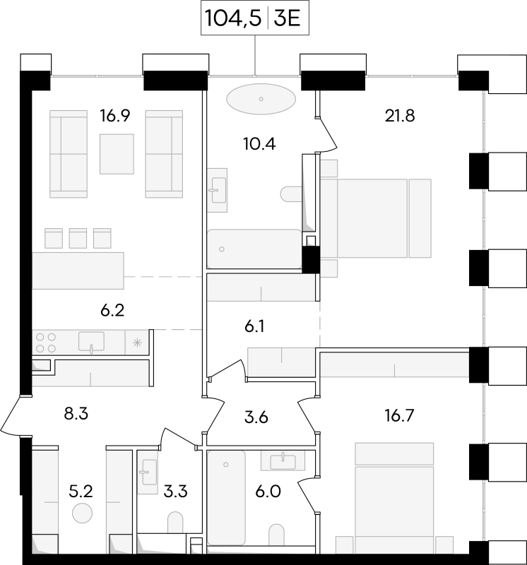3 ккв (Евро) 106,8 м²