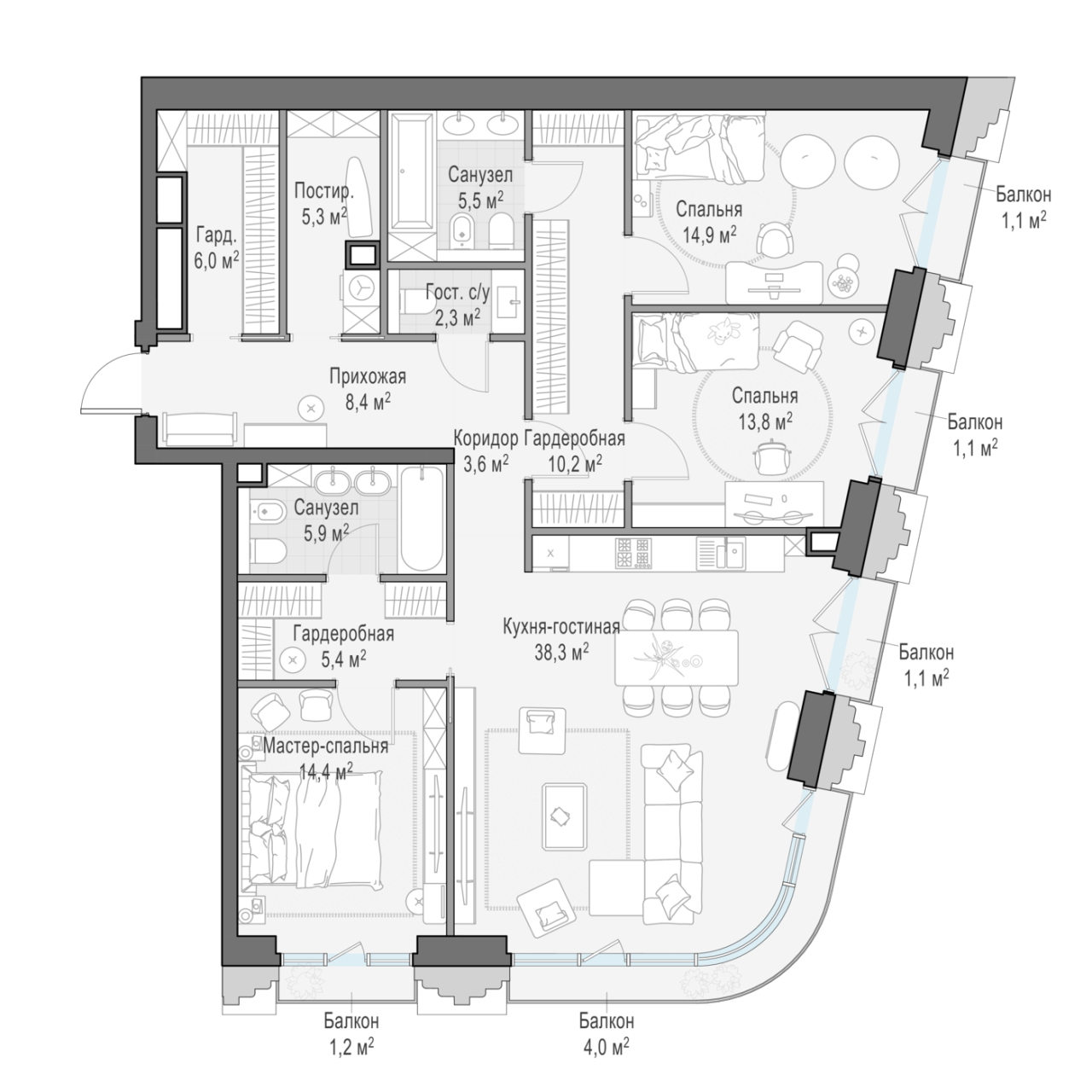 4 ккв (Евро) 136,2 м²