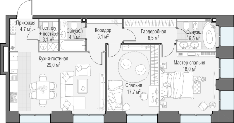 3 ккв (Евро) 95 м²