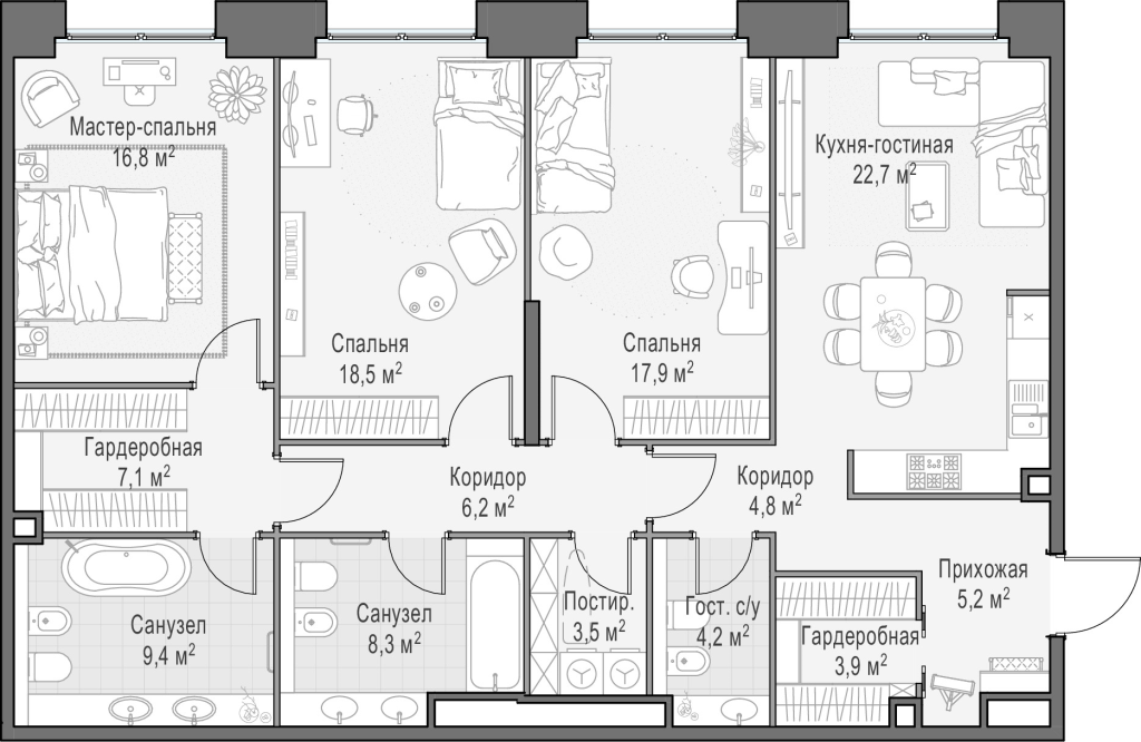 4 ккв (Евро) 129,2 м²