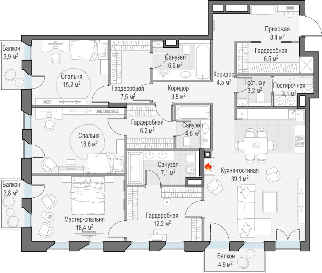 4 ккв (Евро) 168 м²