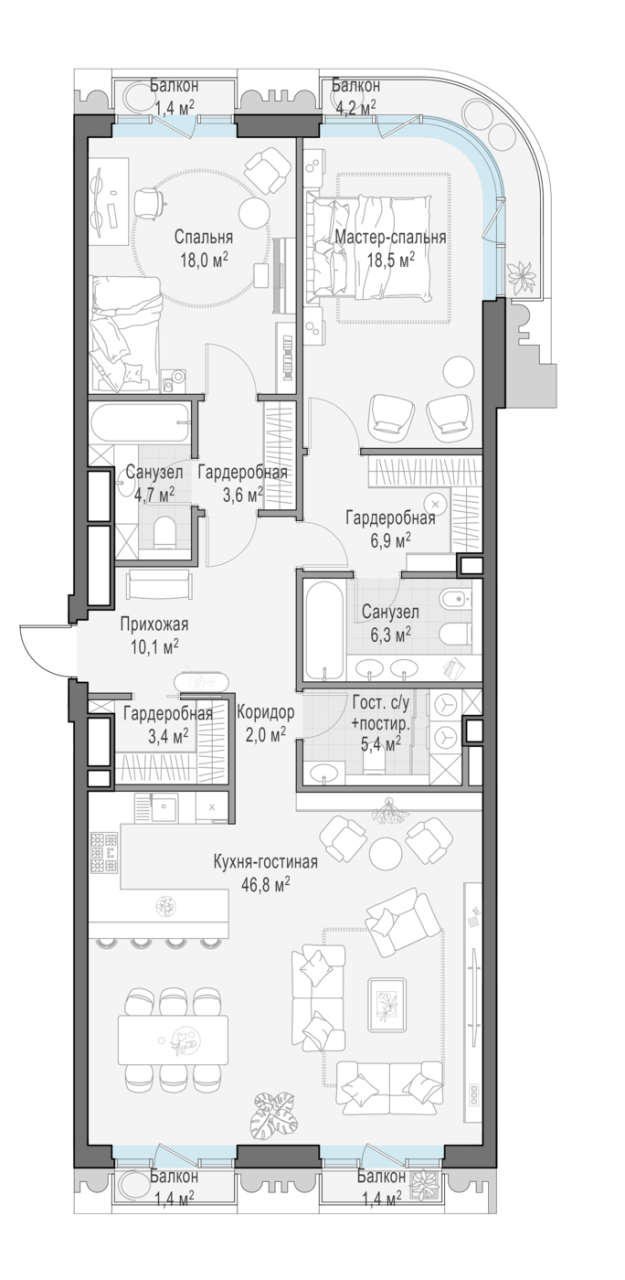 3 ккв (Евро) 126,9 м²