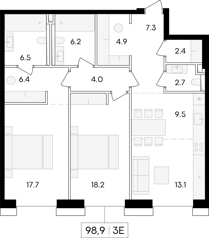 3 ккв (Евро) 99,8 м²