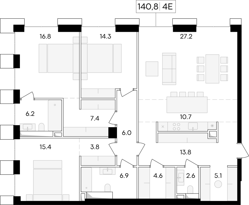 4 ккв (Евро) 143,6 м²