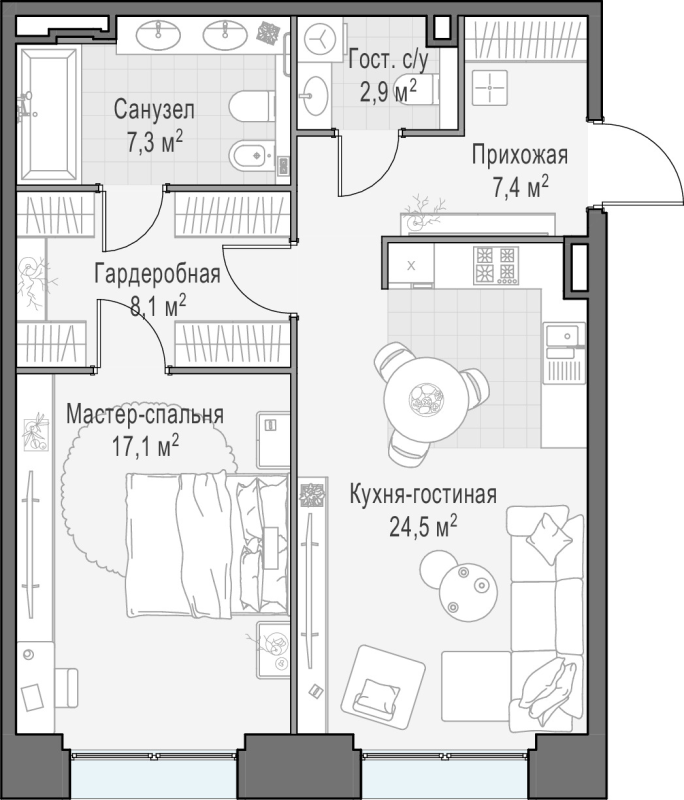 2 ккв (Евро) 67,5 м²