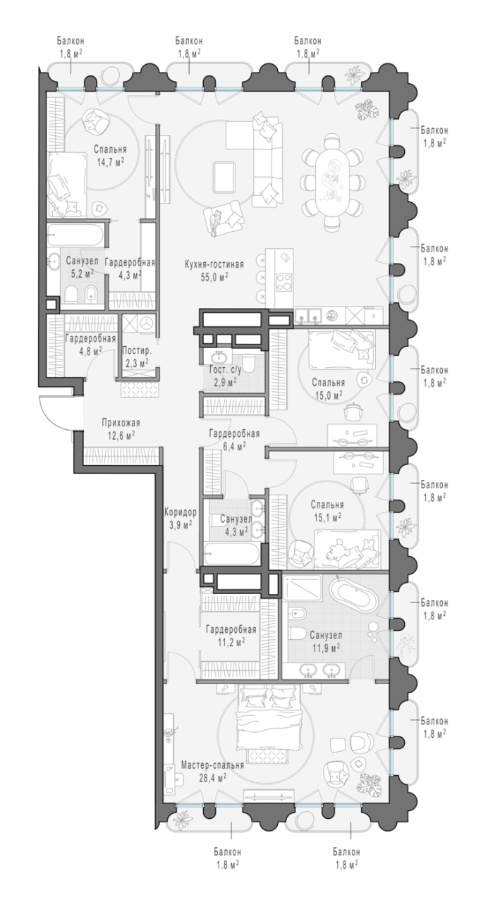 5 ккв (Евро) 206,8 м²