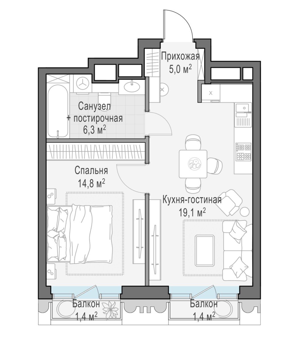 2 ккв (Евро) 45,7 м²