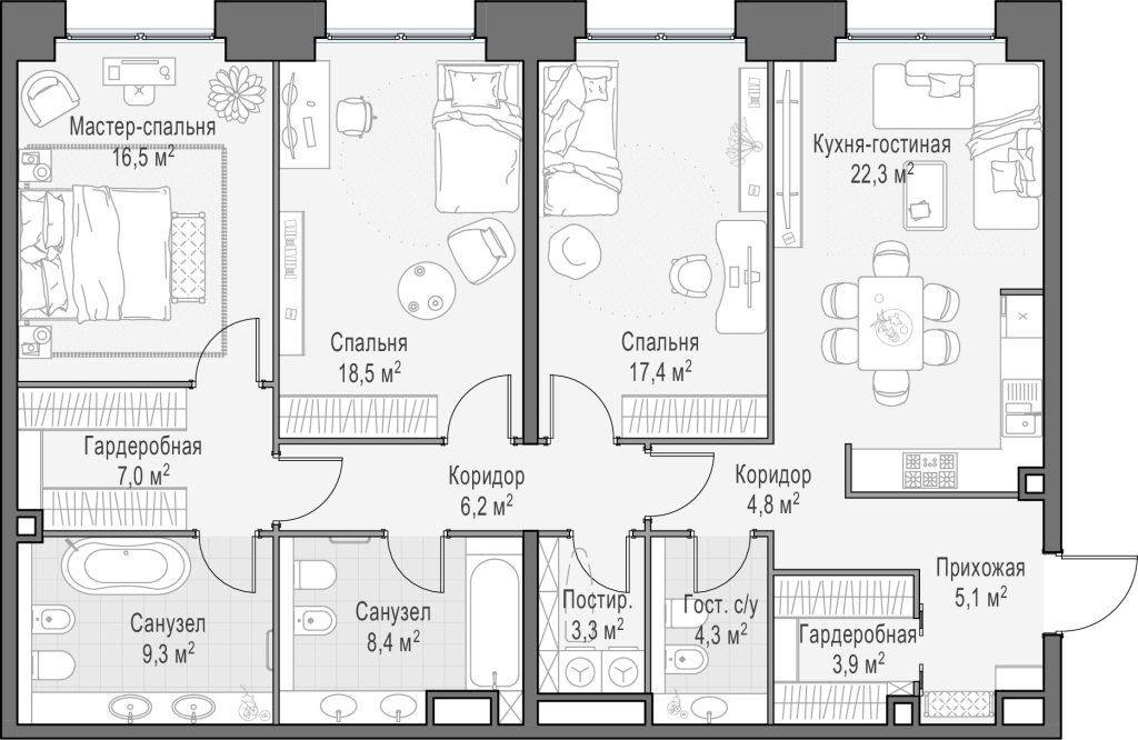 4 ккв (Евро) 127,6 м²